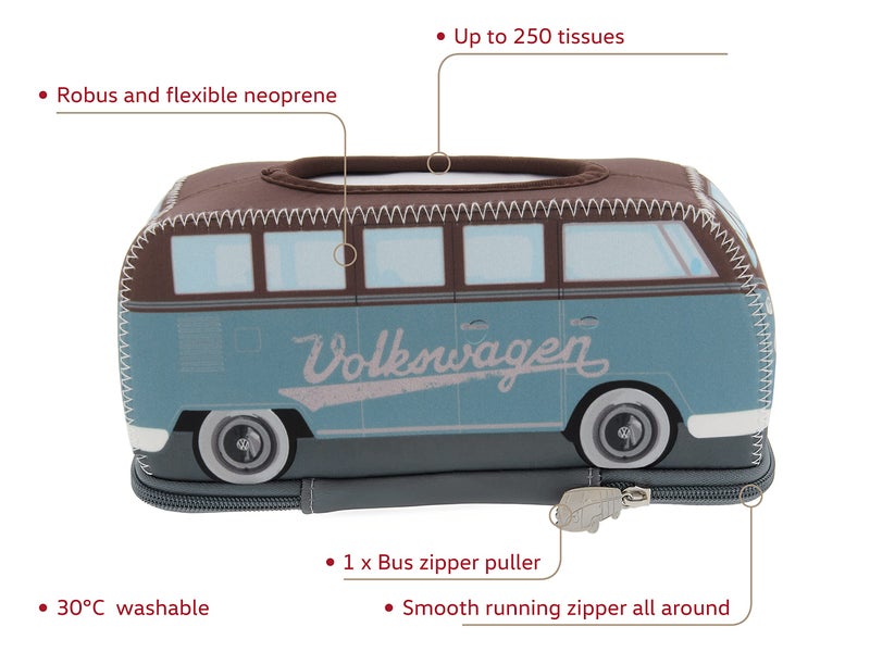 BRISA VW Collection - BRISA VW Collection - Volkswagen Neoprene Holder-Dispenser for Paper Tissues, Cosmetic Tissues or Napkins in T1 Bus Campervan Design (Petrol/Brown) - Image 2